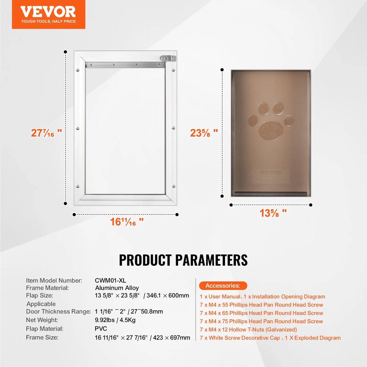 Dog Door Aluminum Frame Pet Door With Lockable Flap System