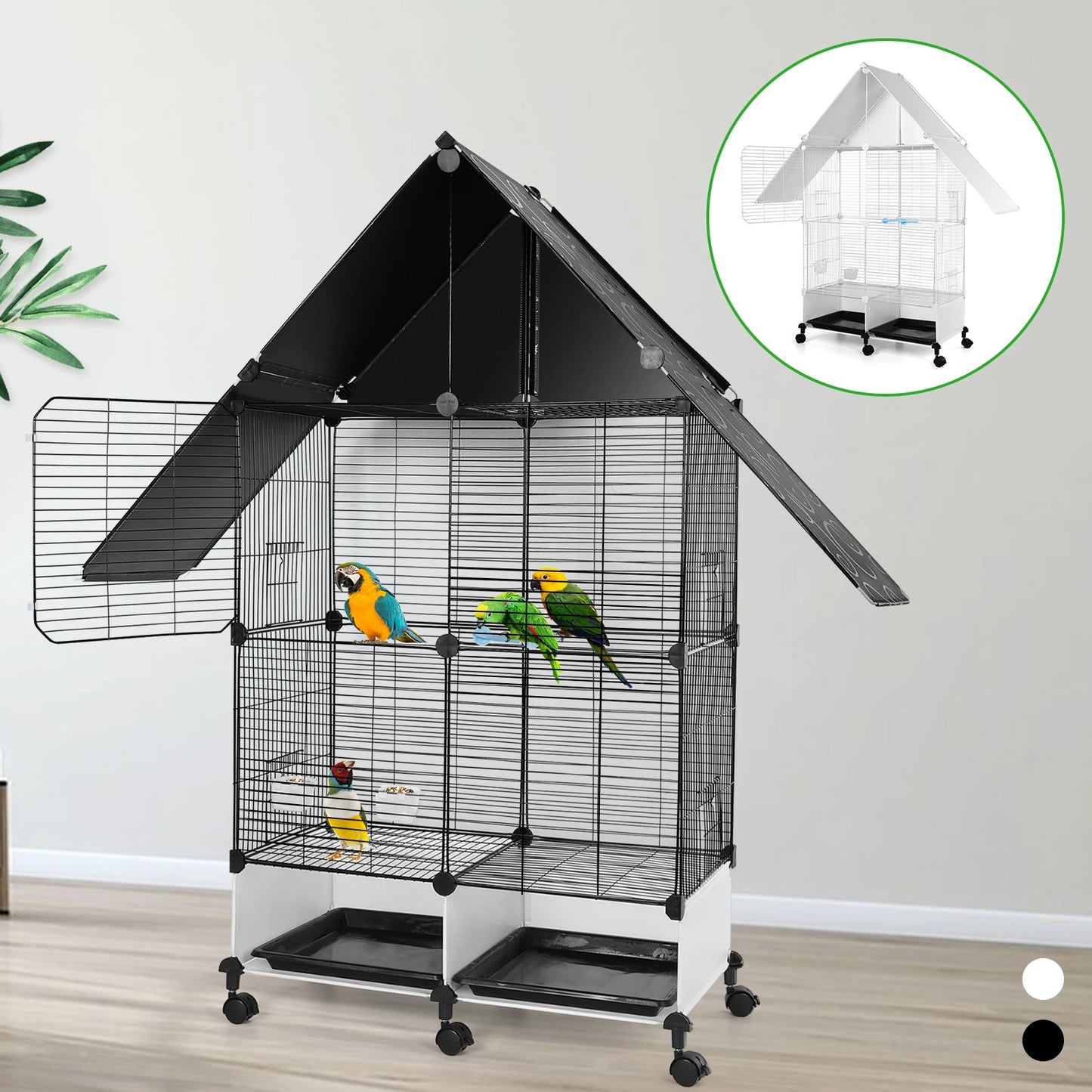 Iron 2 Tier House Shape Bird Cage With Lock Rolling Stand