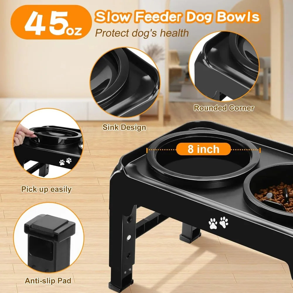 Hign-concerned Elevated 2-in-1 Dog Feeder With Slow Feeder Water Bowl