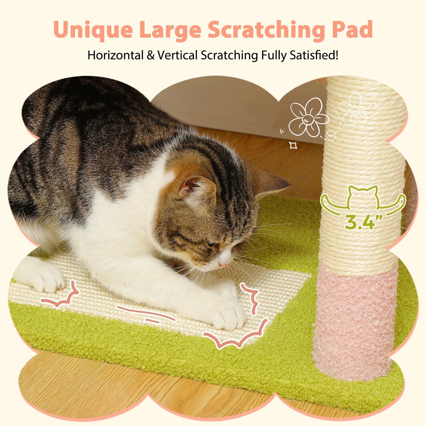 PEQULTI Multi Level Cat Tree Tower Scratching Posts Hammock Condo