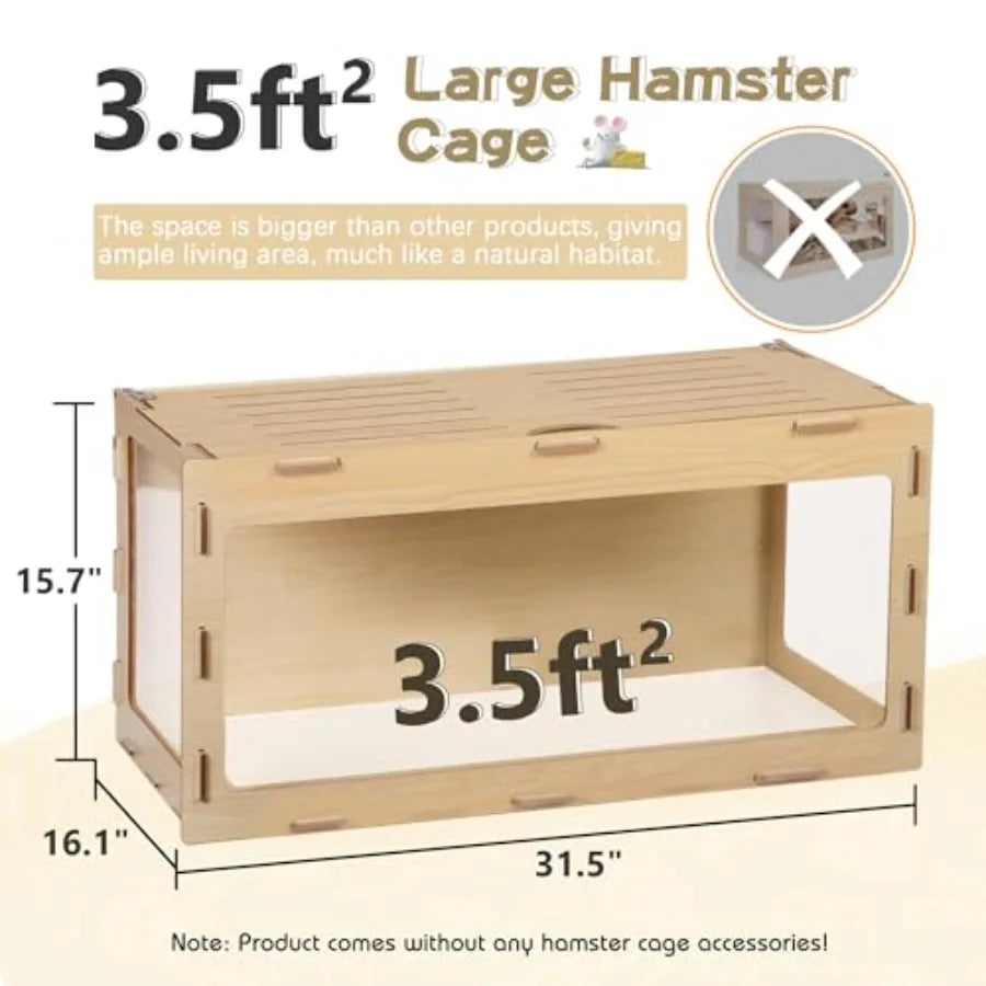 Wooden Hamster Cage Bigger World Openable Top With Acrylic Panels