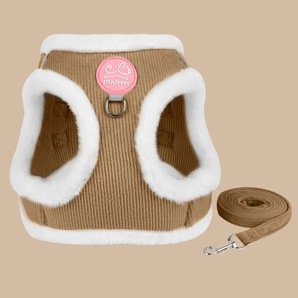 Sphynx Cat Harness Vest With Fur Winter Warm Leash Set