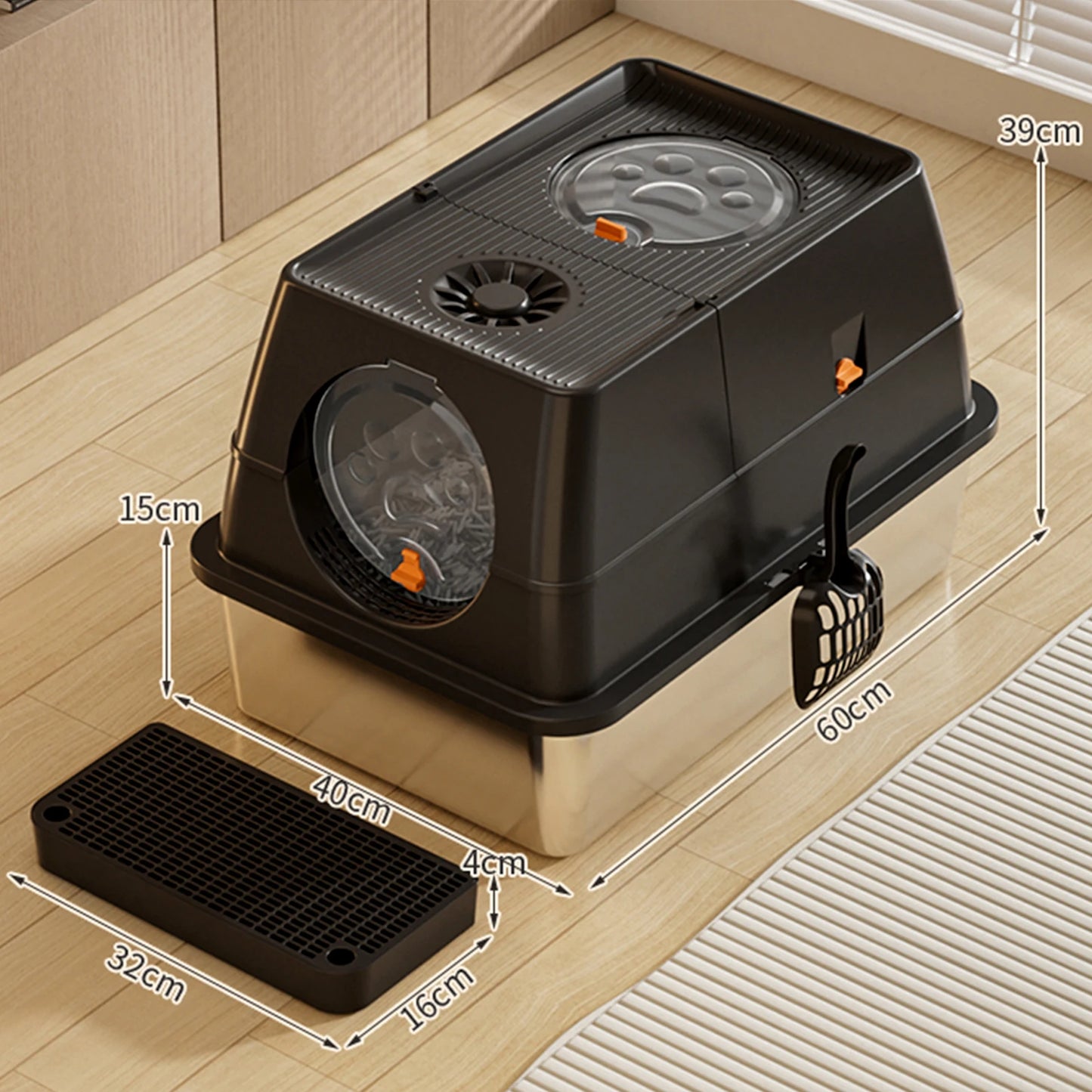 Feature Enclosed Stainless Steel Cat Litter Box With Lid