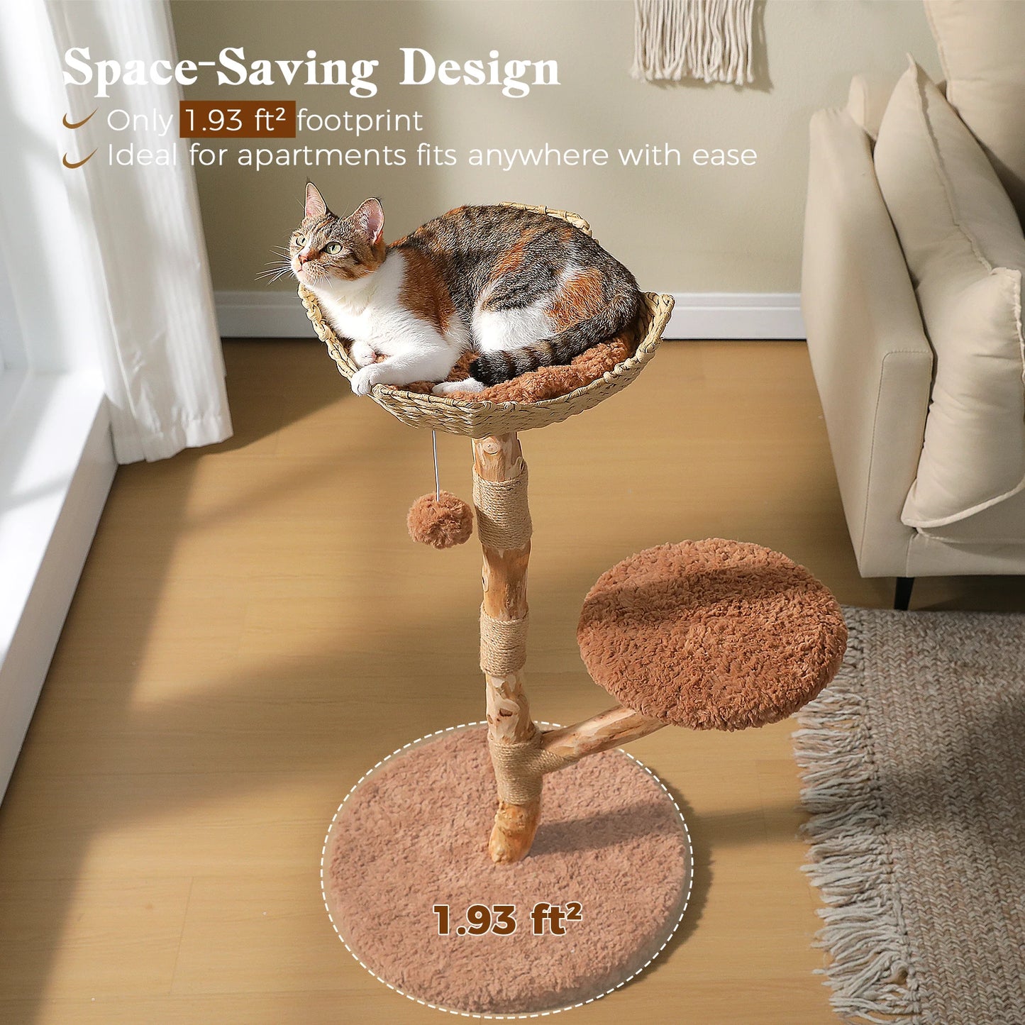PAWZ Road Wood Cat Tree With Wicker Basket Bed and Sisal Posts