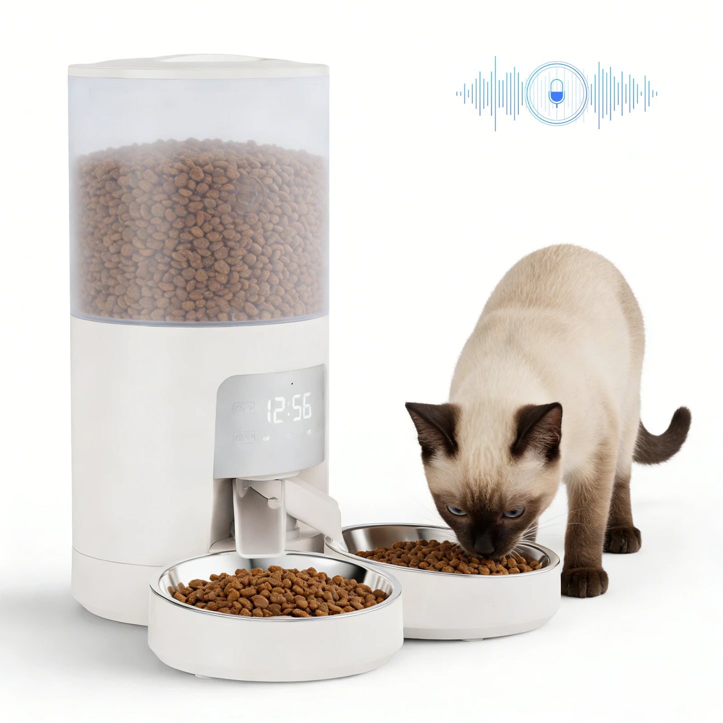 Automatic Cat Feeder Dual Power Supply With 2 Stainless Bowls