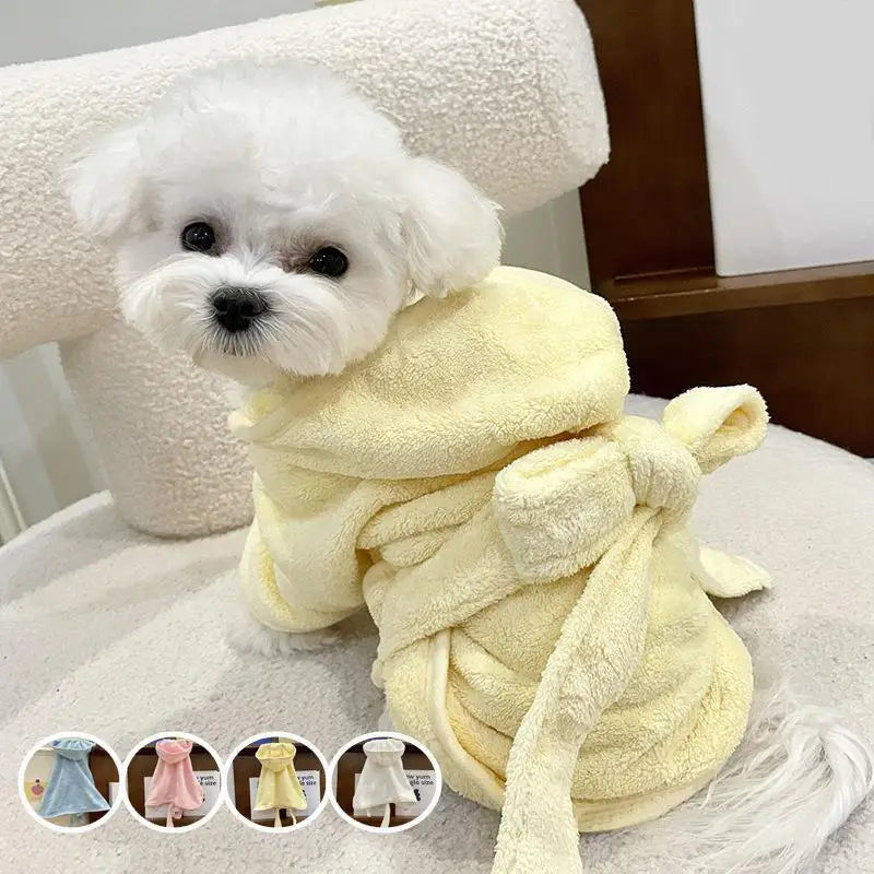 Pet Bathrobe Towel With Cap Soft Absorbent For Dogs