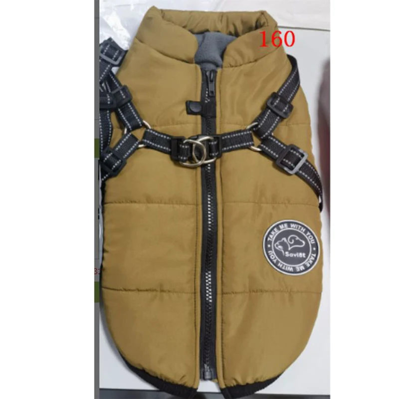 Winter Warm Dog Jacket Waterproof Coat With Harness For Pets