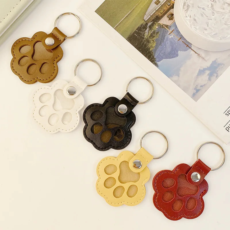 Leather Memorial Pet Hair Storage Keychain Cat Paw Charm