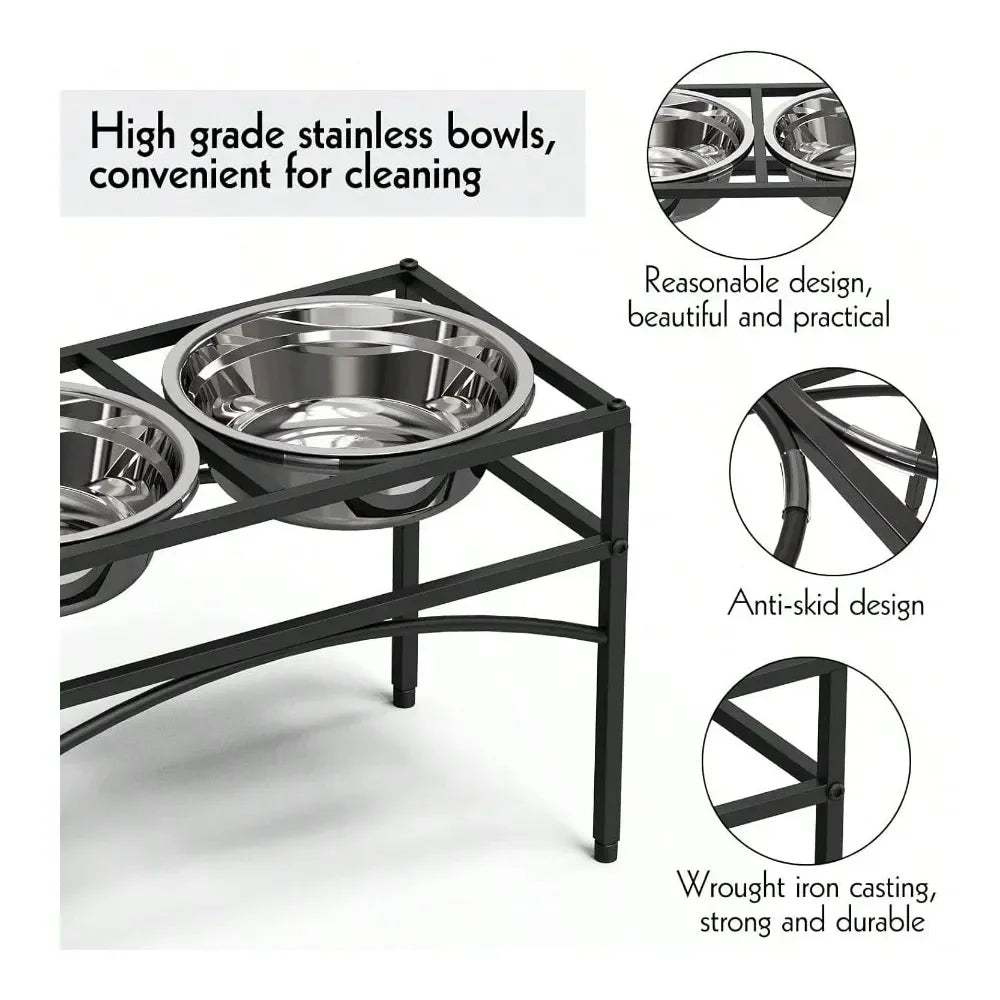 Raised Stainless Steel Dog Feeder Bowl With Stand For Pets