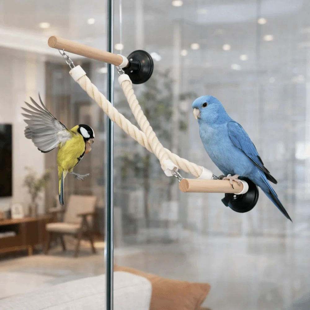 Suction Cup Parrot Climbing Perch Non Slip Wood Swing Toy