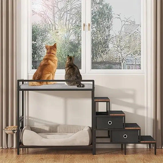 360 Rotating Adjustable Pet Feeder Perch Staircase Bed With Drawers