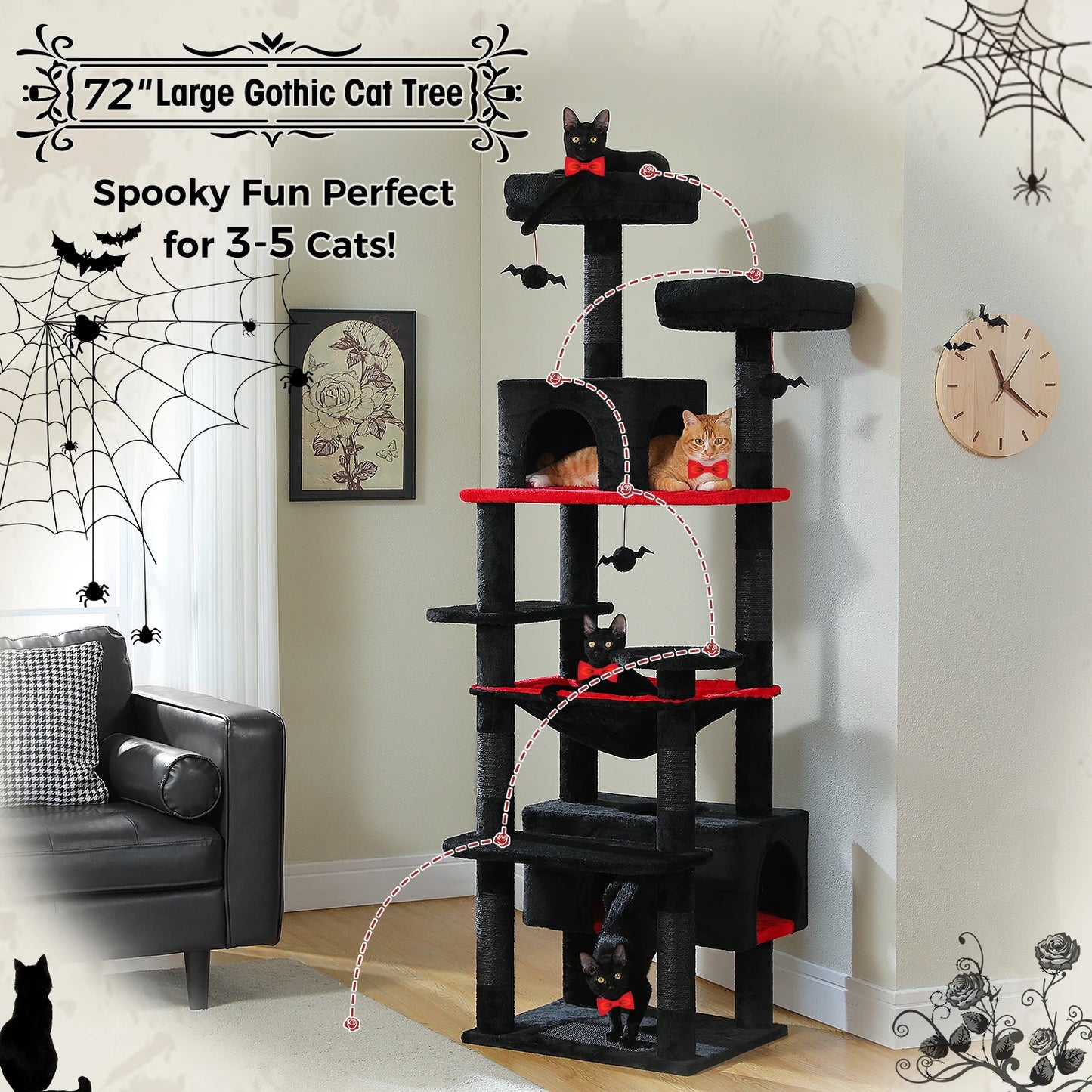 PEQULTI Multi Level Cat Tree Tower Scratching Posts Hammock Condo