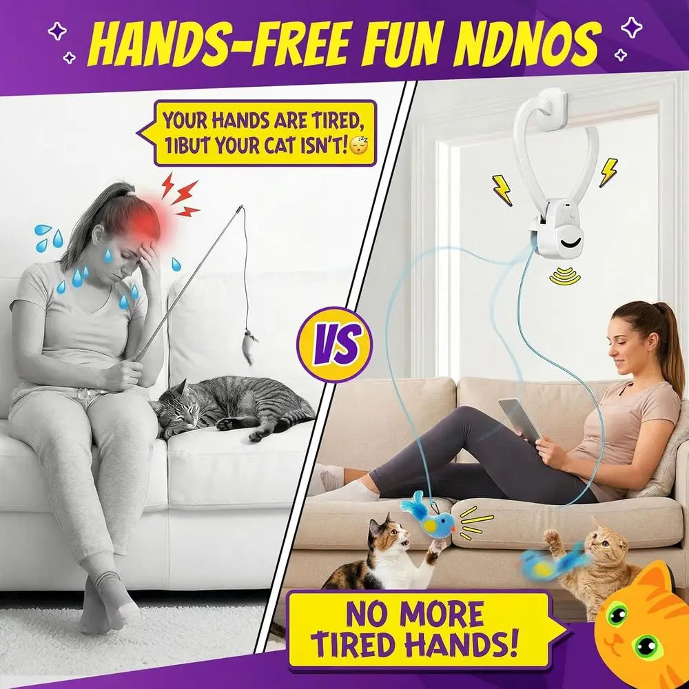 Interactive Cat Toy Wand Chase USB Rechargeable Enrichment for Indoor Cats