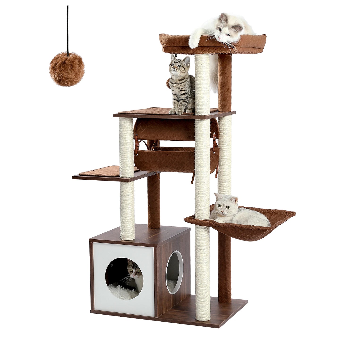 PAWZ Road Multi-Level Wood Cat Tree With Tunnel Scratching Post