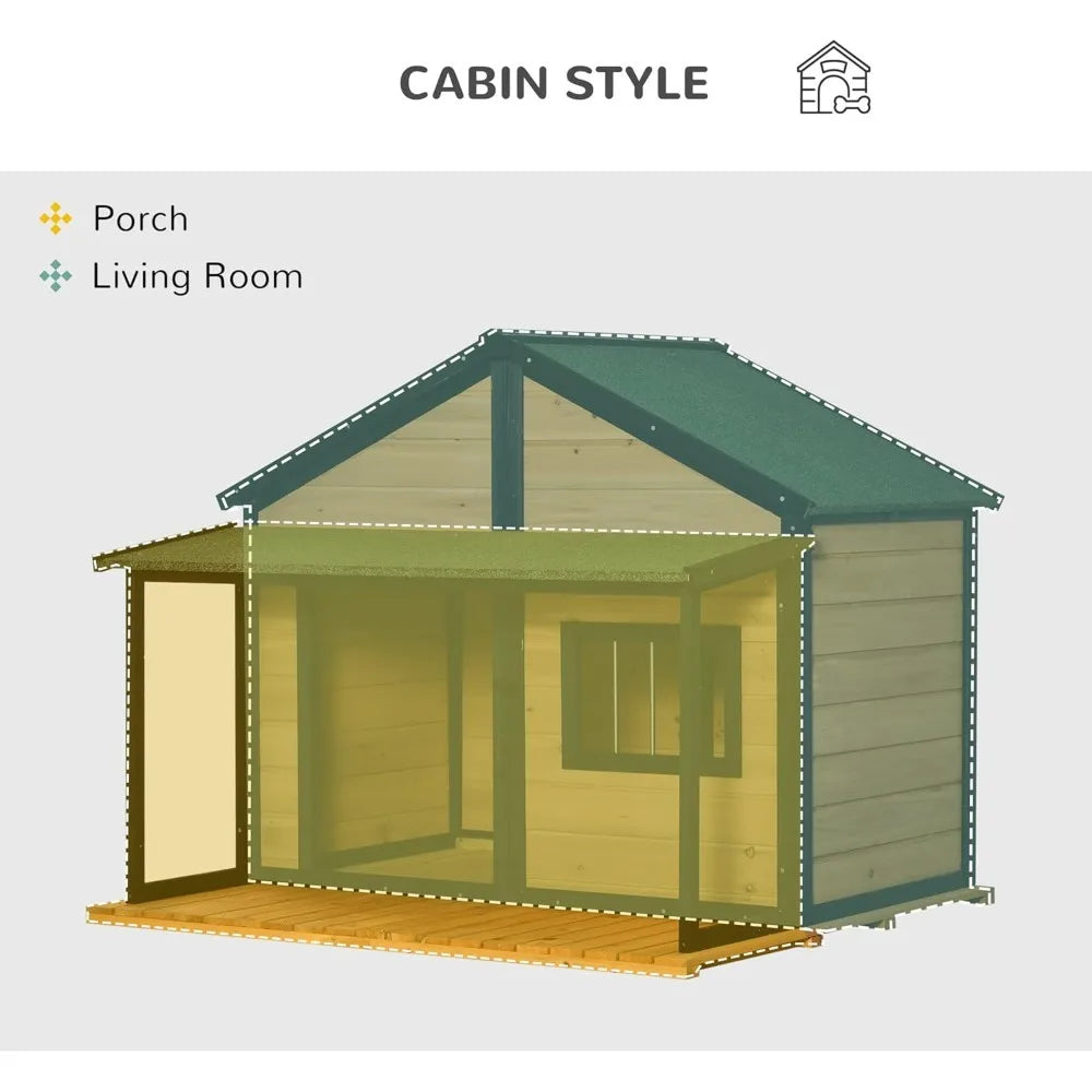 Cabin Style Raised Wooden Outdoor Dog House With Porch