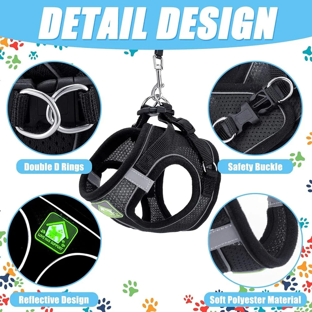 XMSJ 6 Pcs Dog Harness Set With Retractable Leashes Bowknot Collars Mesh Vest