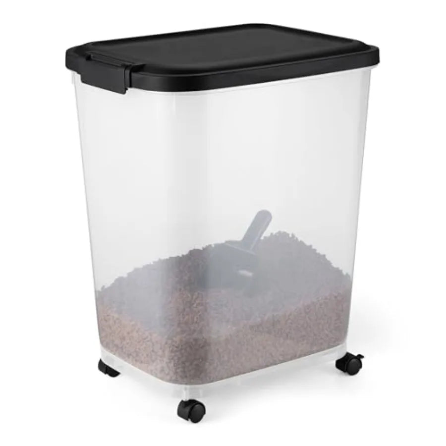 Pet Food Storage Container With Rolling Wheels And Detachable Scoop
