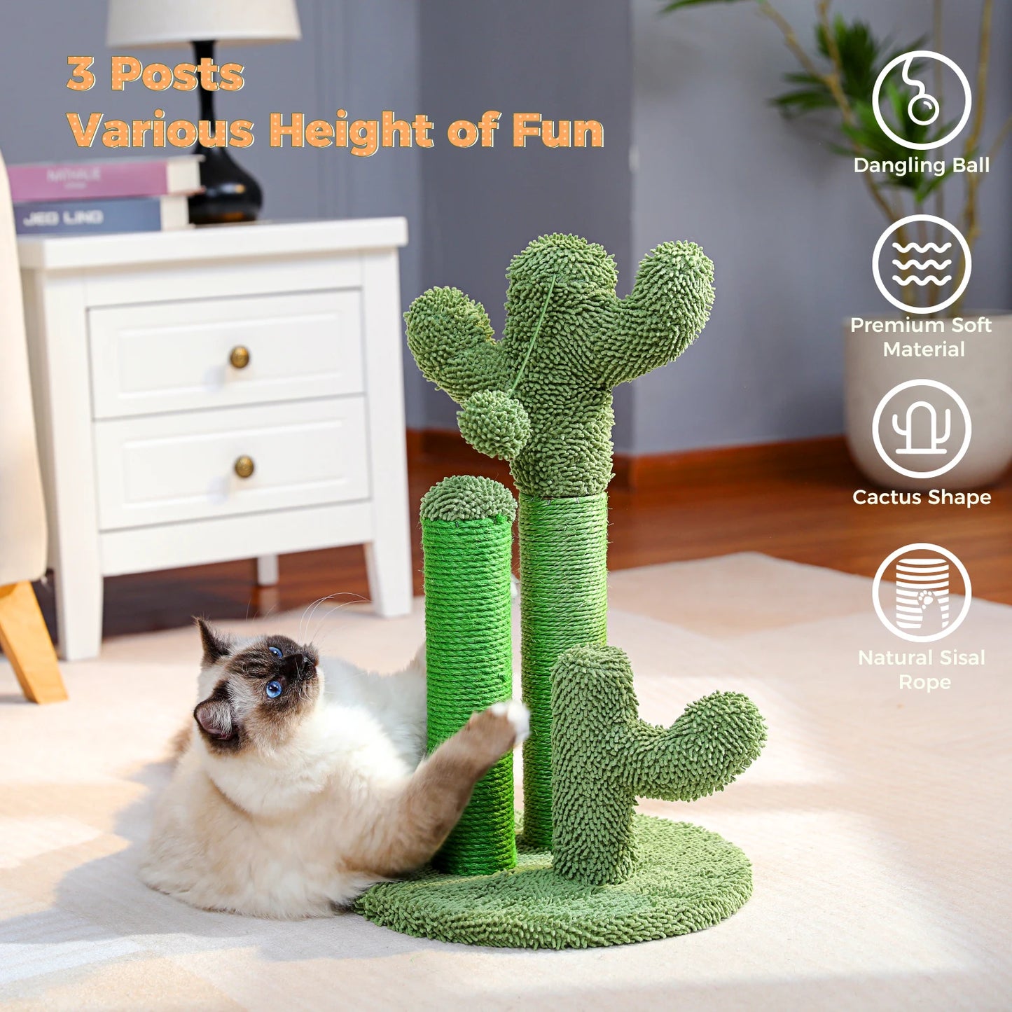 PAWZ Road Cactus Cat Scratcher Post Three Scratching Poles